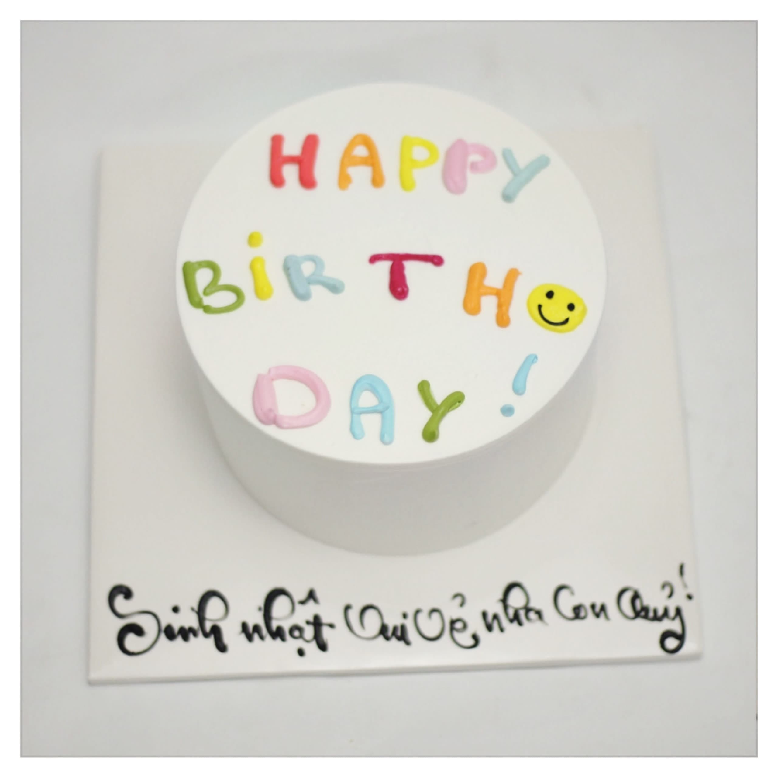 Bánh kem Happy Birthday chữ màu pastel