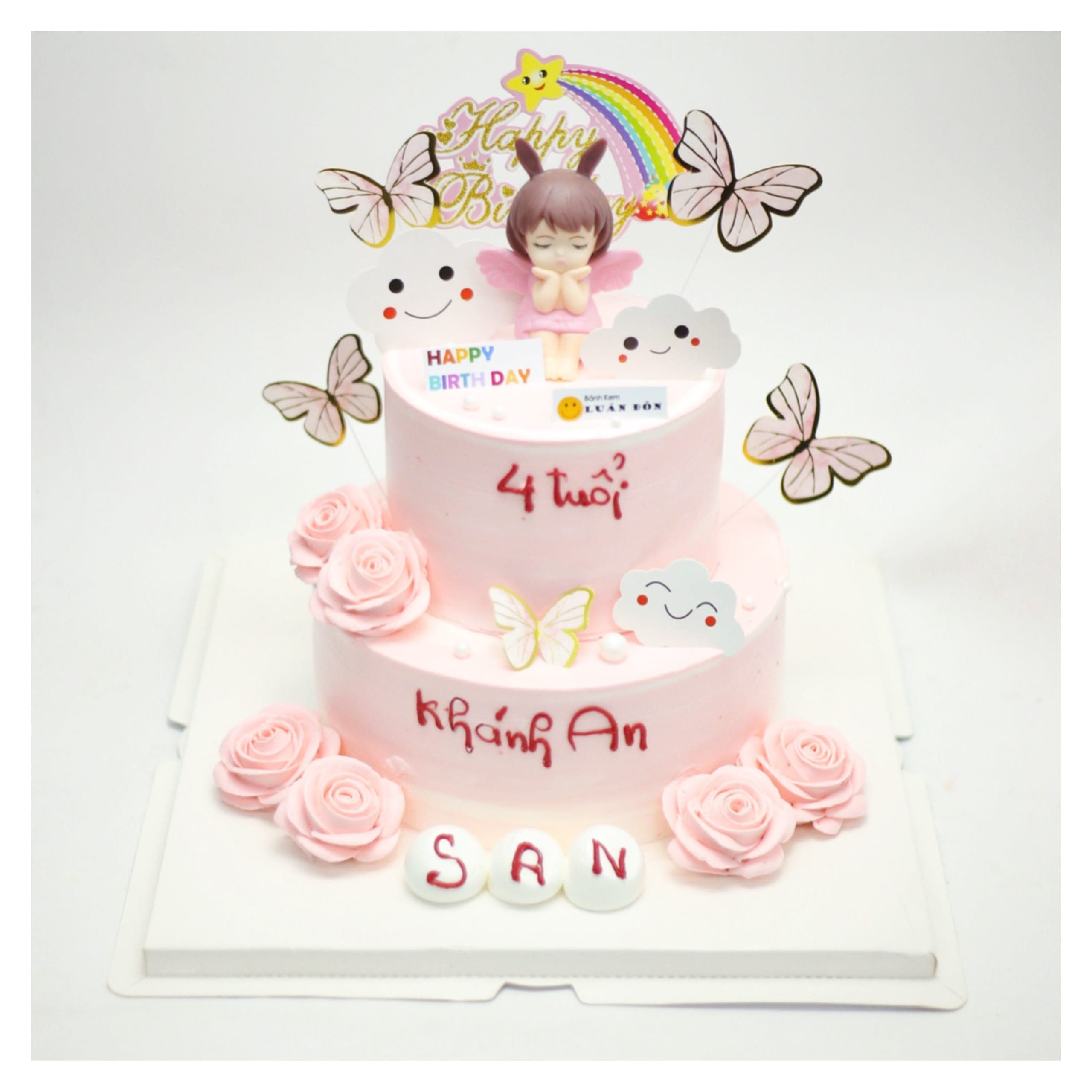 Bánh kem hai tầng màu hồng công chúa