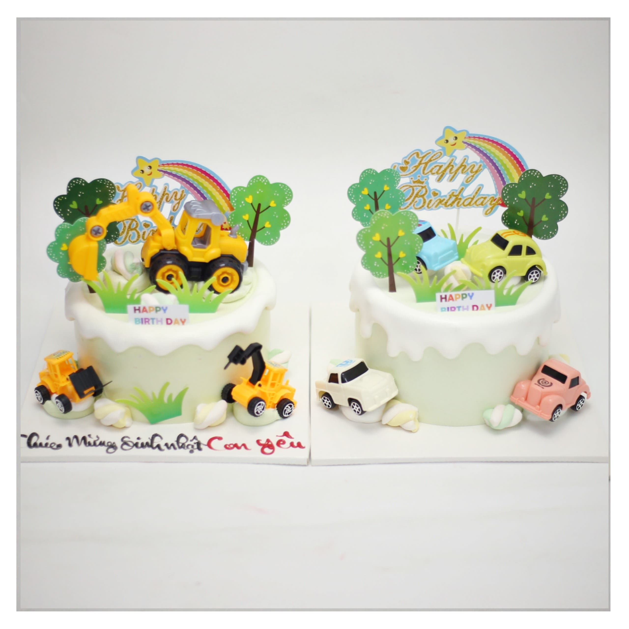 Bánh kem chủ đề máy xúc và xe hơi